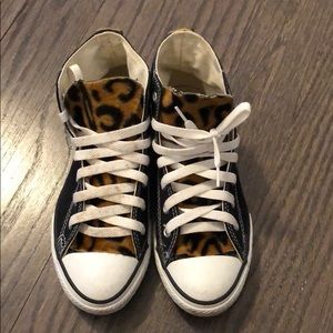 Converse Black Hi-Tops with Leopard tongue, size 3